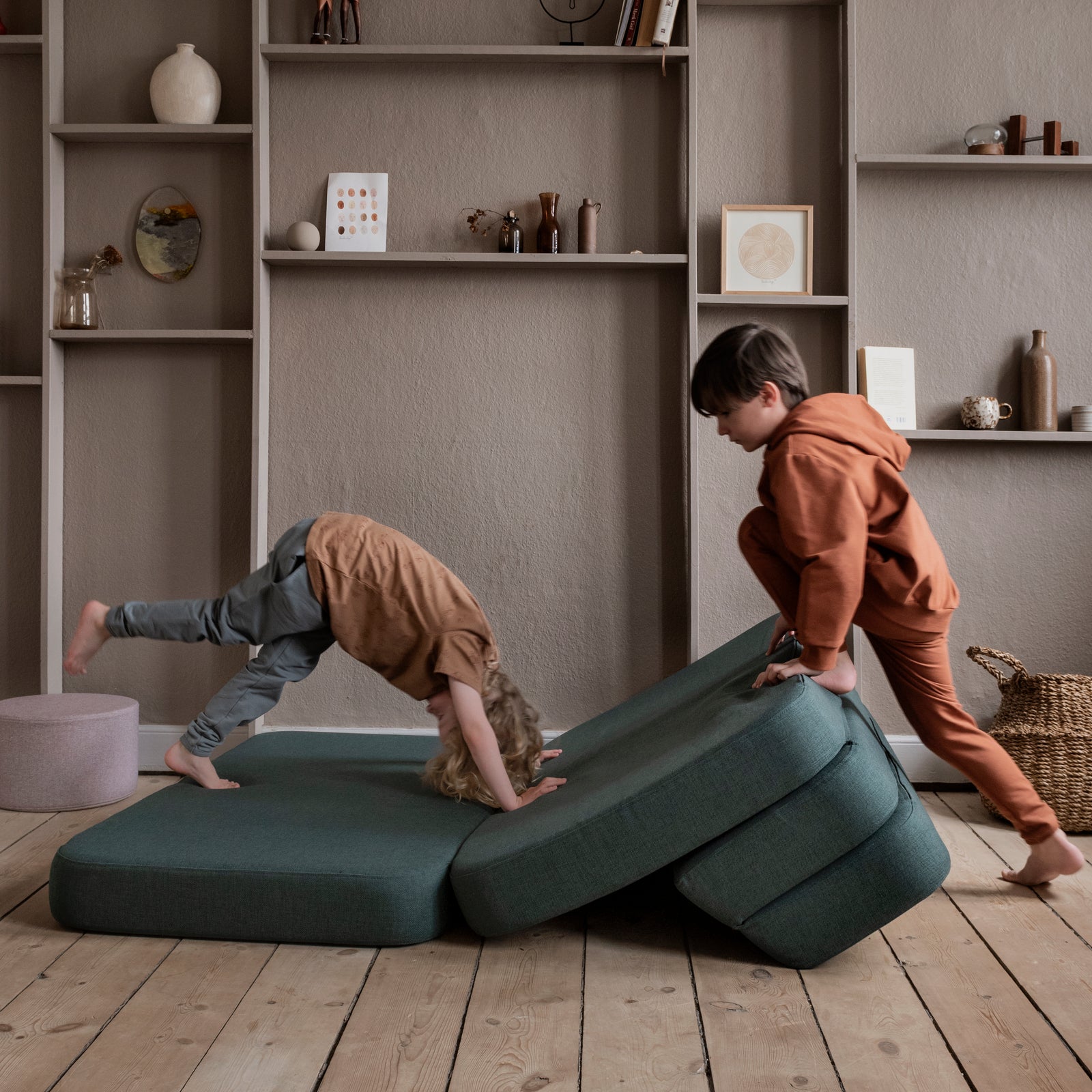 By KlipKlap KK 3 Fold Sofa XL Soft 140 cm Deep Green w. Light Green