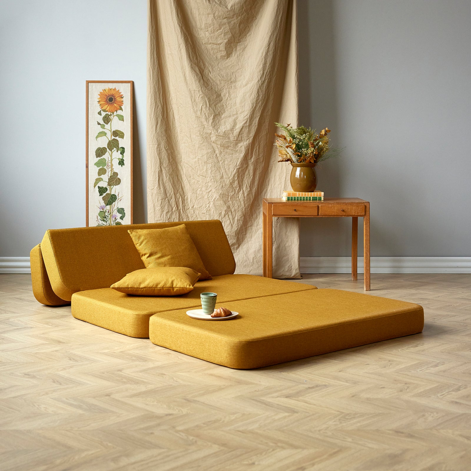 By KlipKlap KK 3 Fold Sofa 120 cm Mustard w. Mustard