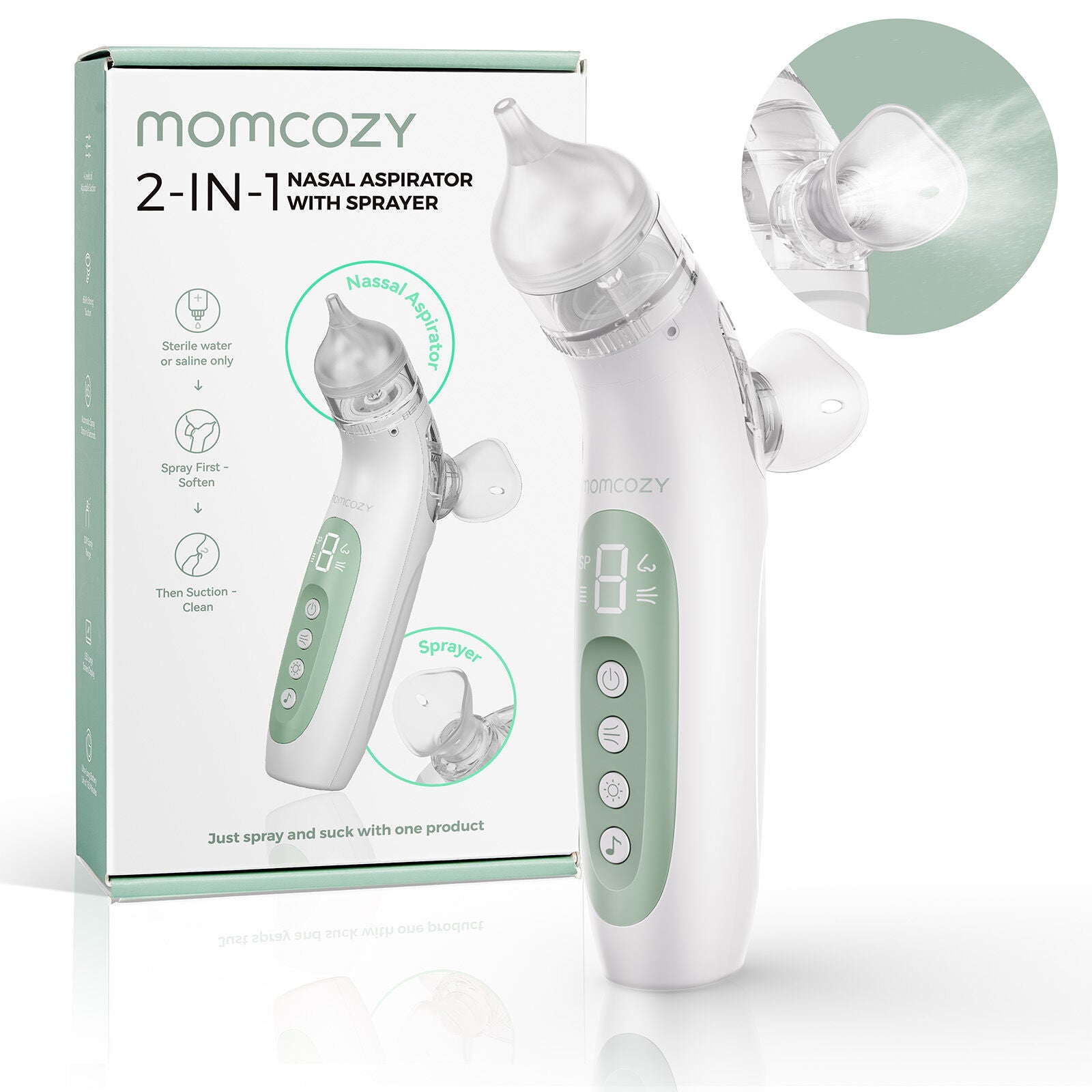 Momcozy BreezyClearT 2-in-1 Suihku- ja Imutoiminen Sähköinen Nenäaspiraattori