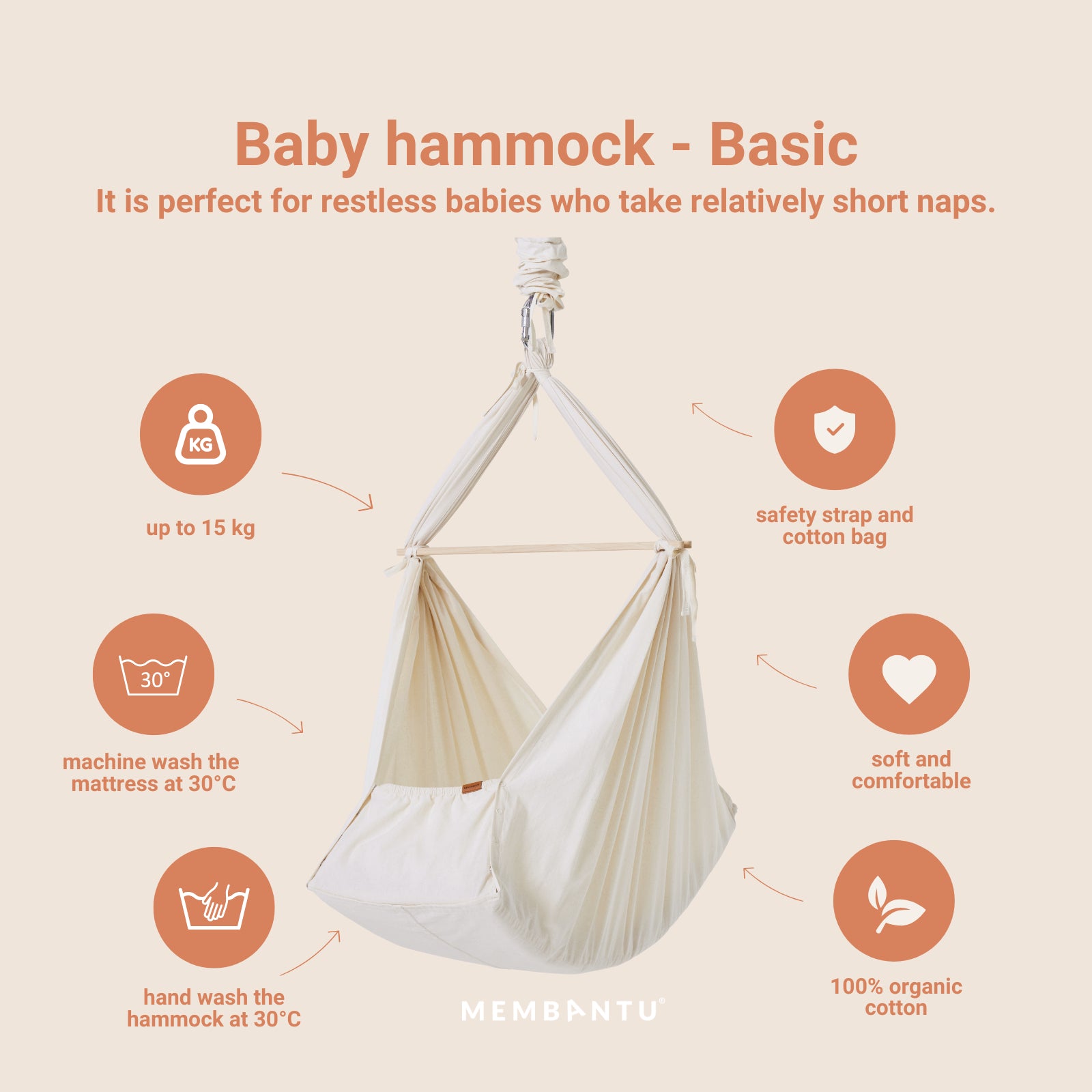 Membantu Basic Organic Baby Hammock Grey