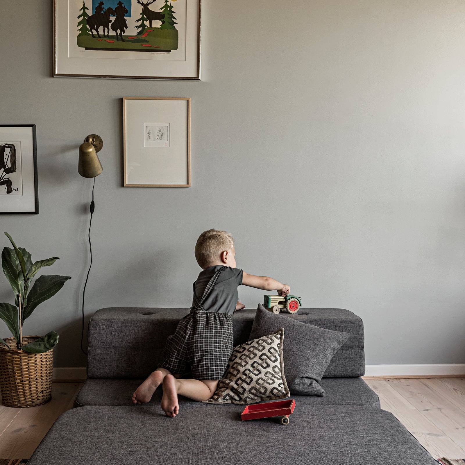 By KlipKlap KK 3 Fold Sofa XL Soft 140 cm Blue Grey w. Grey