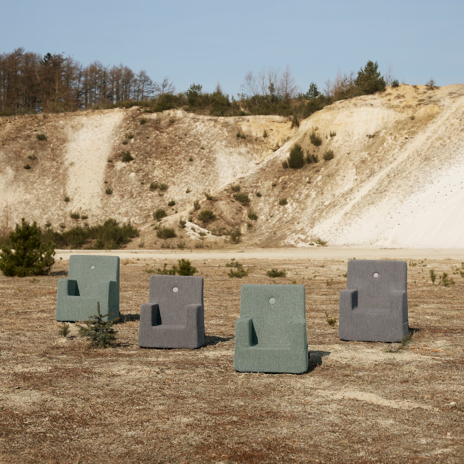 By KlipKlap KK Kids Chair XL Dusty green bouclé w. light green