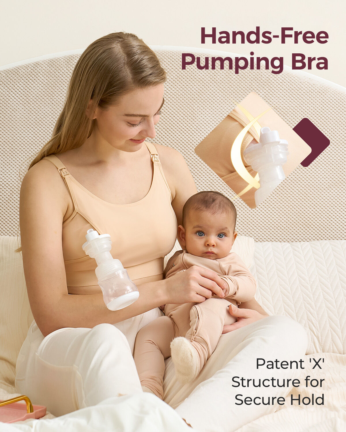 Momcozy YN08 XL Håndfri Pumpnings-BH Natural