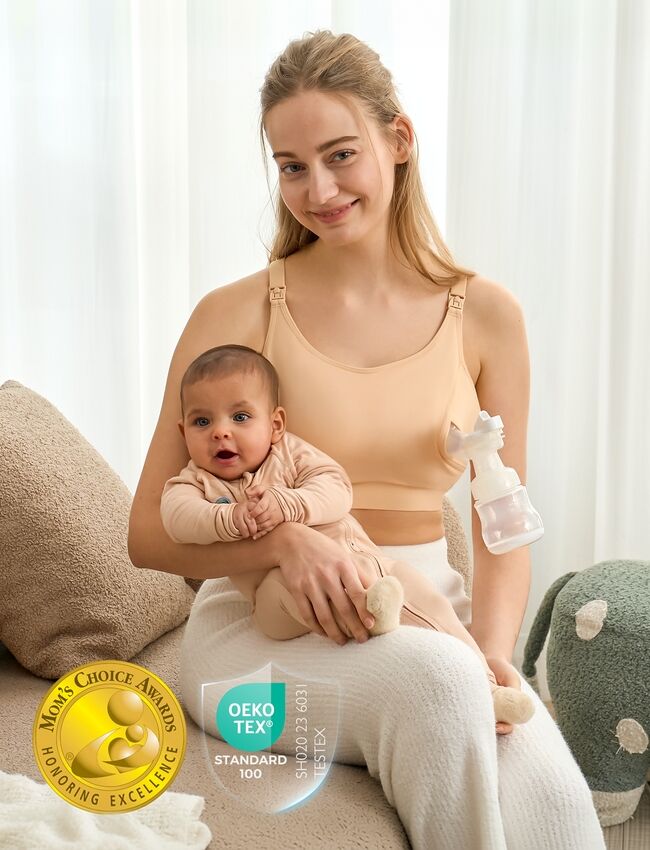 Momcozy YN08 XL Håndfri Pumpnings-BH Natural
