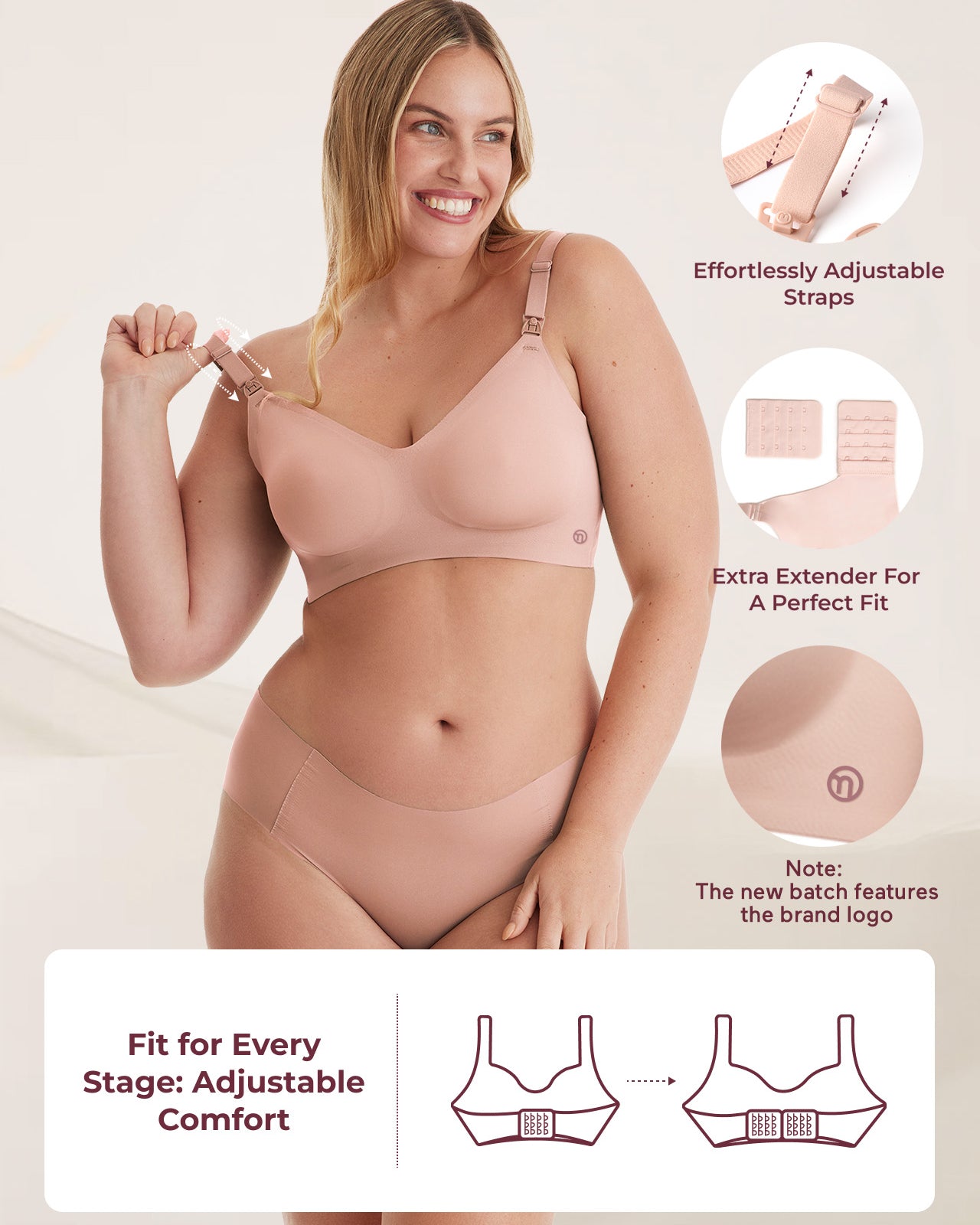 Momcozy YN21 XL Hands-Free Pumping Bra Natural