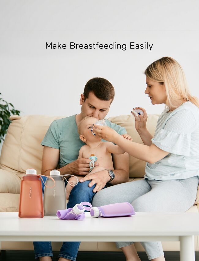 Momcozy Silikon 5 stk Gjenbrukbare Melkeoppbevaringsposer Grå