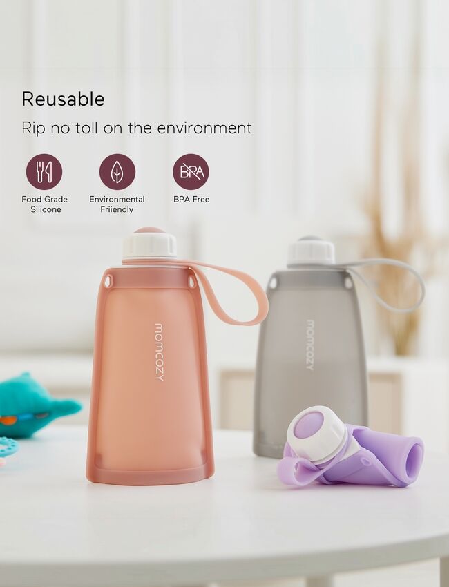 Momcozy Silicone 5pcs Reusable Milk Storage Bag Red