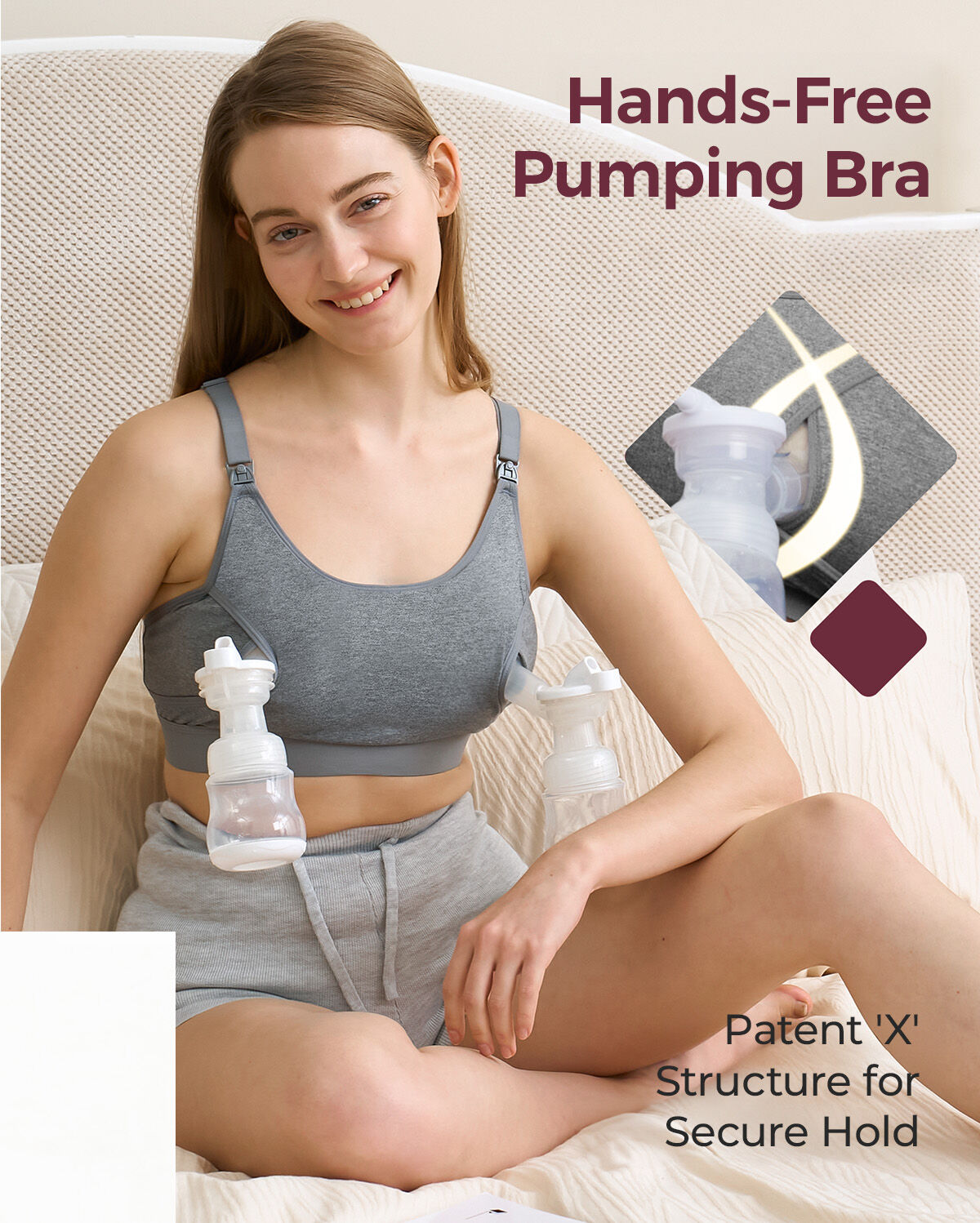 Momcozy YN08 XL Håndfri Pumpnings-BH Grå