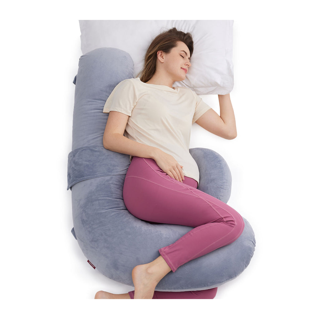 Momcozy F-muotoinen ilmakerroksinen raskauspöytätyyny, harmaa