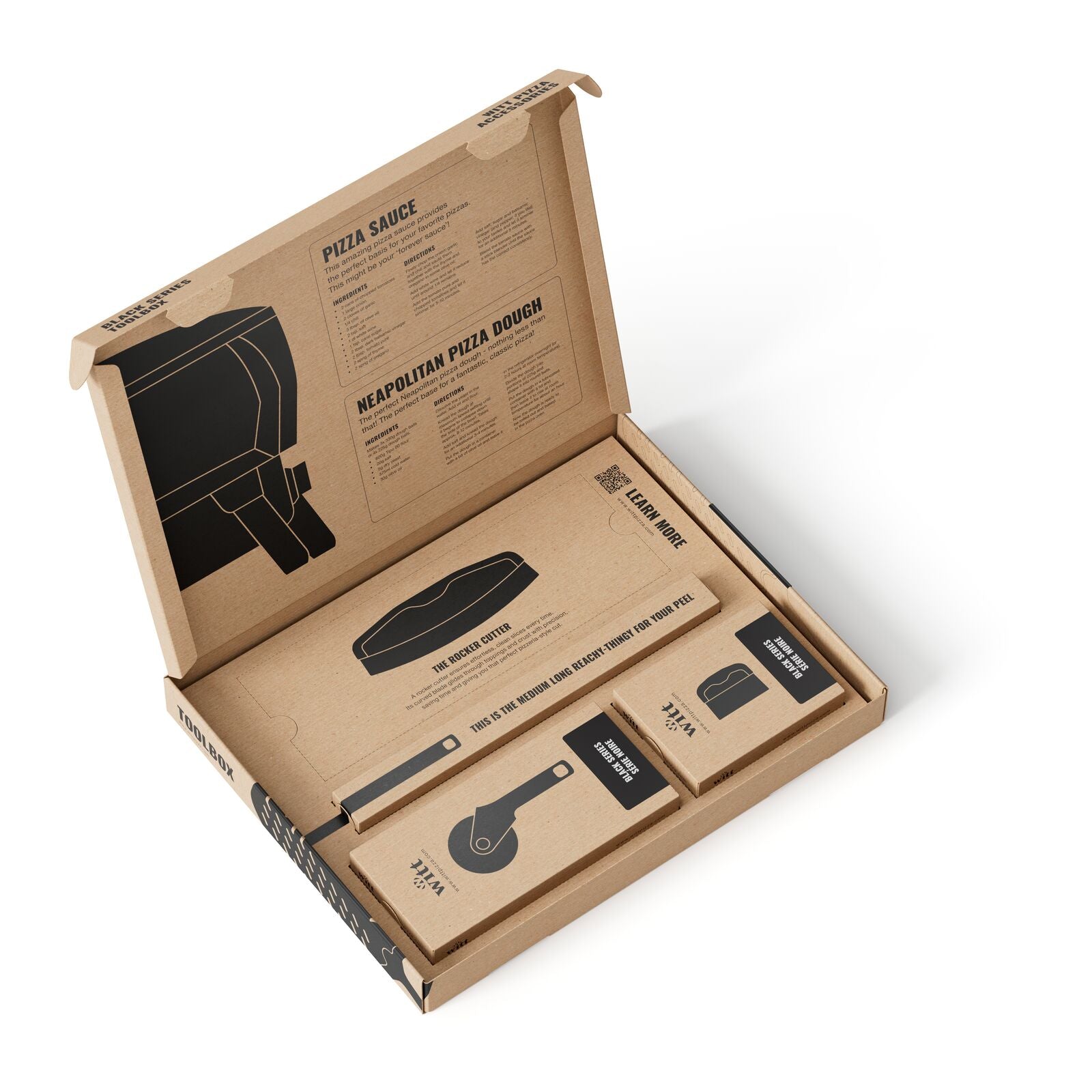 Witt Pizza Toolbox 14" lapio, leikkuripyörä, taikinakaavin Musta