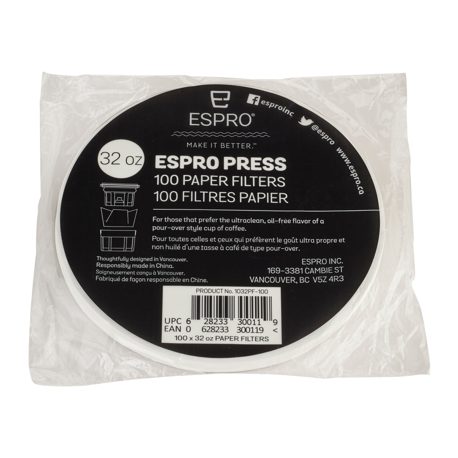 Espro Papirfiltre 100 stk. 1032PF-100 Hvid