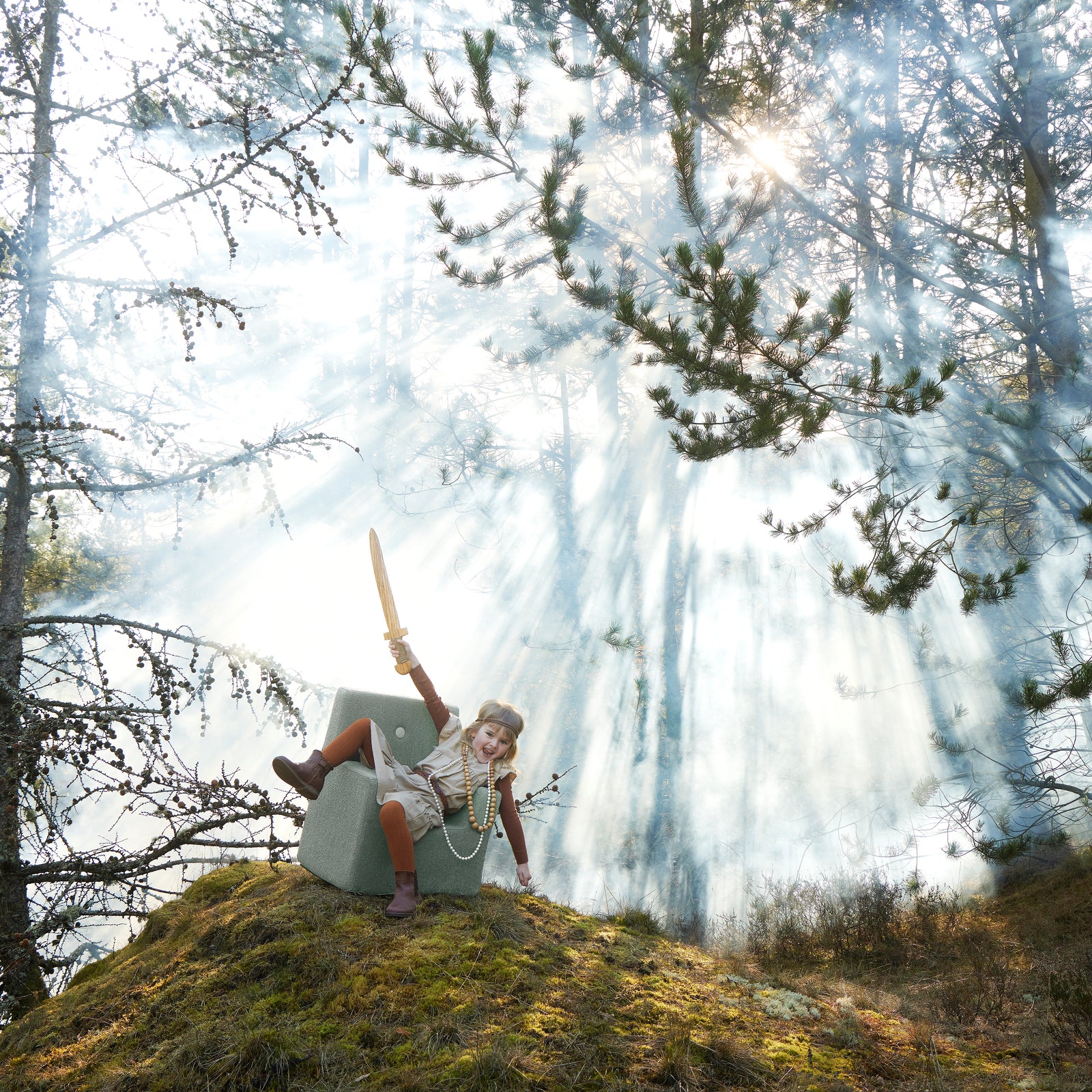 By KlipKlap KK Kids Chair Dusty green bouclé w. light green