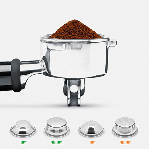 54 mm stainless steel portafilter delivers full flavour with dual and single wall filters