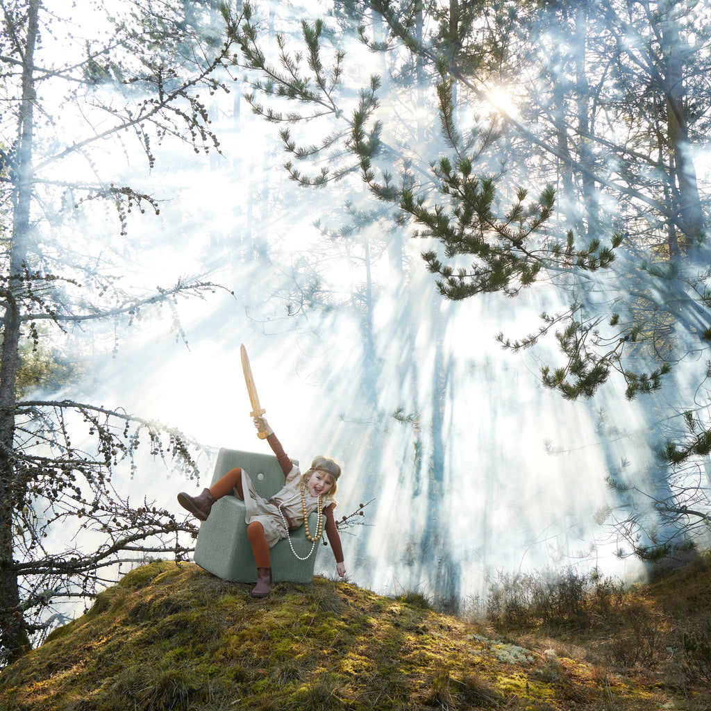 By KlipKlap KK Kids Chair XL Dusty green bouclé w. light green