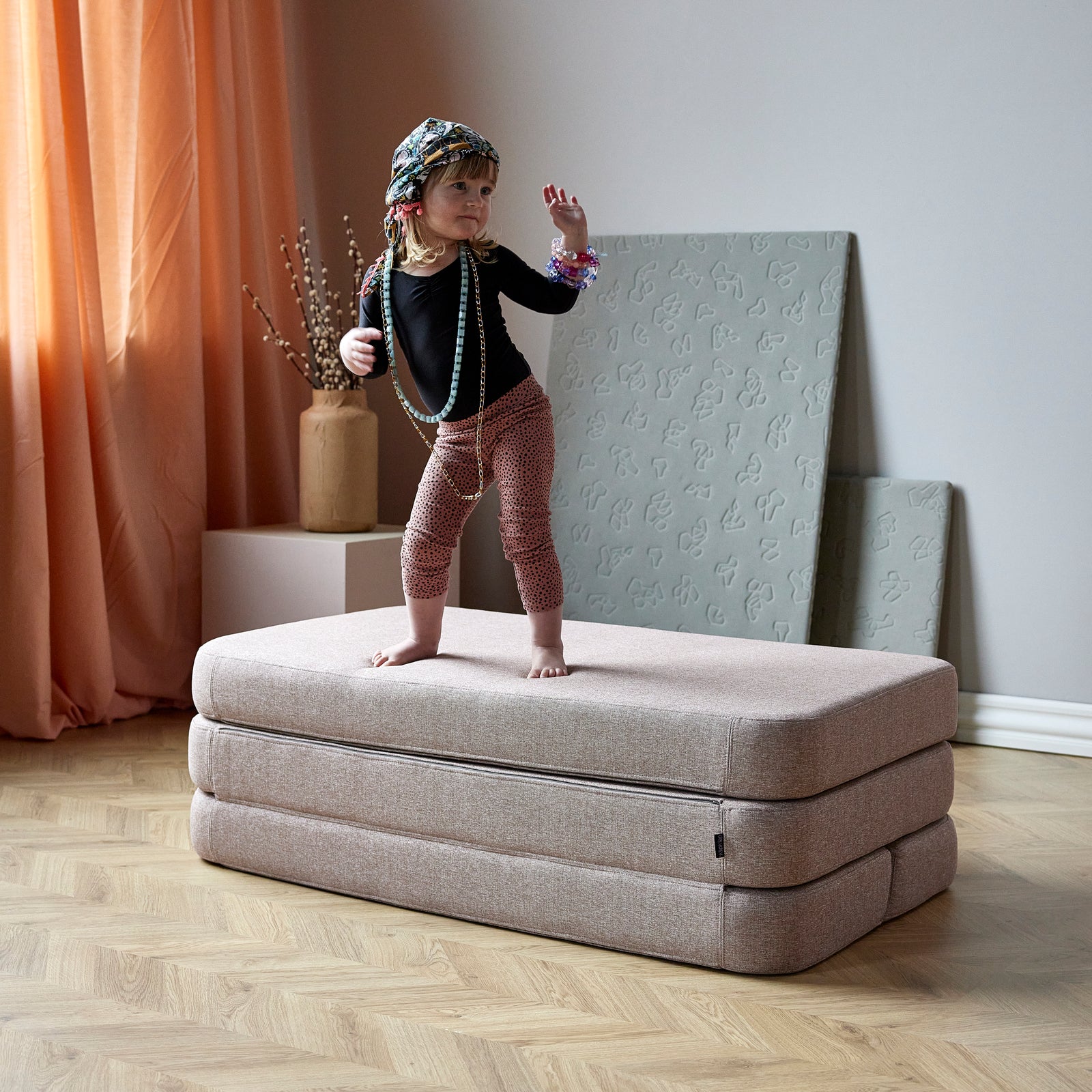 By KlipKlap KK 3 Fold Sofa 120 cm Soft Rose w. Rose