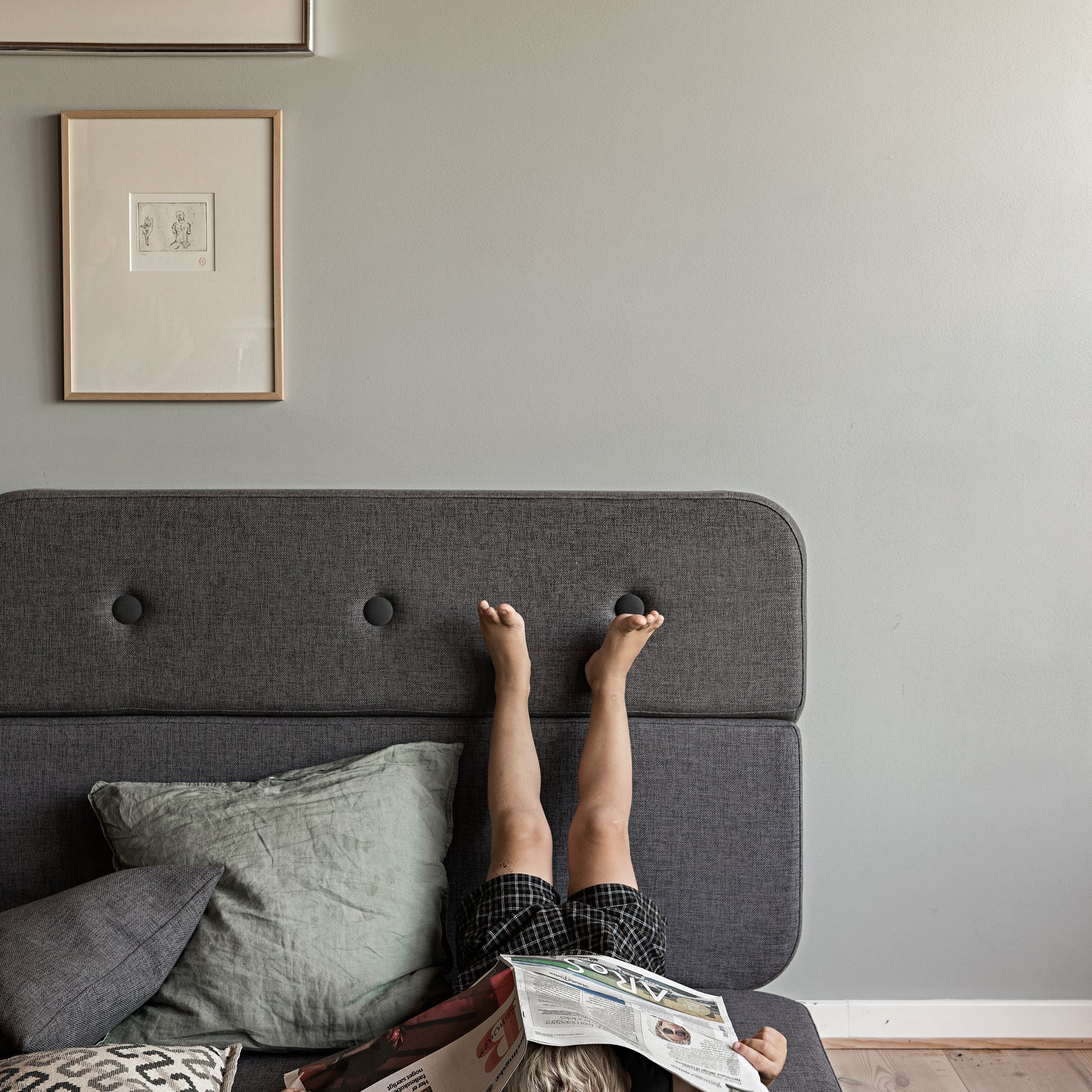 By KlipKlap KK 3 Fold Sofa XL Soft 140 cm Blue Grey w. Grey